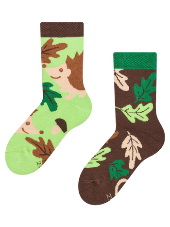 Calcetines infantiles alegres de inverno Erizo y hojas