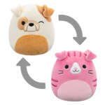 Squishmallows 2 en 1 Geraldine el Gato Fold Escocés/Brock el Bulldog, 13 cm