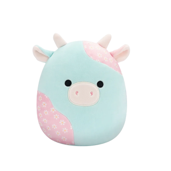 Squishmallows Yamaris la Vaca Menta con Flores Rosas, 20 cm