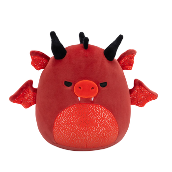 Squishmallows Salami el Dragón Rojo con Ojos Enfadados y Barriga Brillante, 20 cm