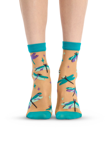 Calcetines de nailon alegres Libélulas Turquesa