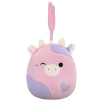 Squishmallows Clip-On Patty la Vaca Rosa y Morada que Guiña el Ojo, 9 cm