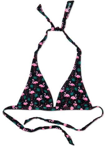 Top triangular alegre de bikini Flamencos y hojas