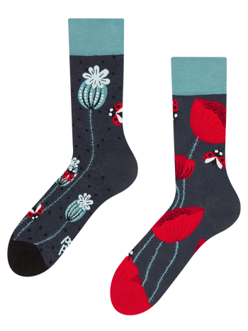 Calcetines alegres Mariquitas y flores de amapola