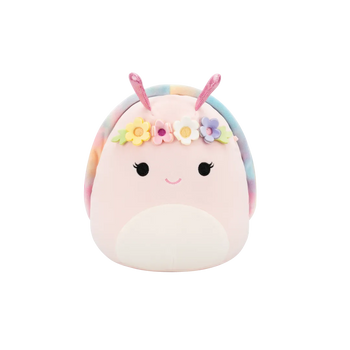 Squishmallows Silvina el Caracol Rosa con Caparazón Arcoíris y Corona de Flores, 20 cm