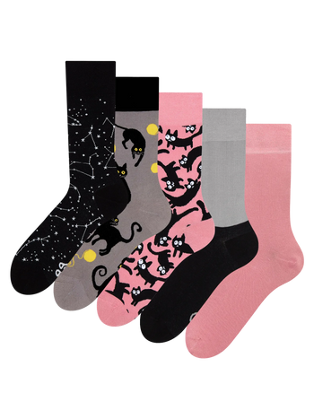 Calcetines alegres, paquete de 5 pares Gatos rosas