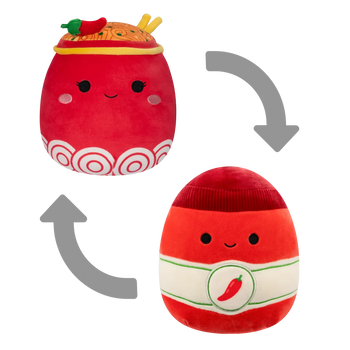 Squishmallows 2 en 1 Odion Fideos Picantes Rojos/Illia la Sriracha, 13 cm