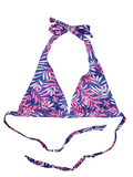 Top triangular alegre de bikini Hojas rosas tropicales
