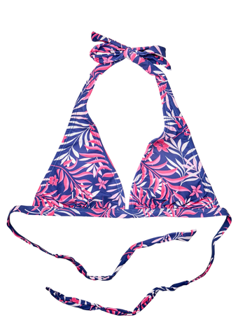 Top triangular alegre de bikini Hojas rosas tropicales