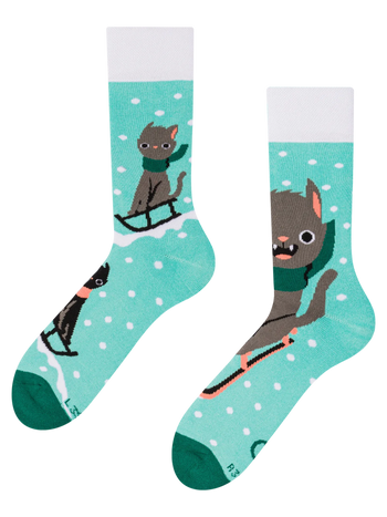 Calcetines de invierno alegres Gato y trineo