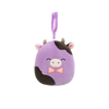 Squishmallows Clip-On Alexie la Vaca Morada y Negra con Pajarita, 9 cm