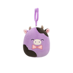 Squishmallows Clip-On Alexie la Vaca Morada y Negra con Pajarita, 9 cm