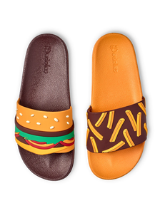 Chanclas alegres Hamburguesa y patatas fritas