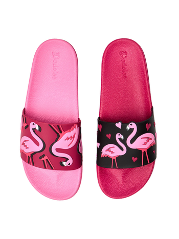 Chanclas infantiles alegres Flamencos y corazones