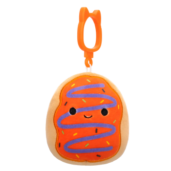 Squishmallows Clip-On Jay, el Donut Glacé Naranja con Decoración Violeta, 9 cm