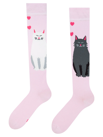 Calcetines hasta la rodilla alegres Gato blanco y negro