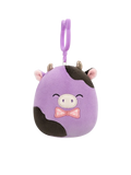 Squishmallows Clip-On Alexie la Vaca Morada y Negra con Pajarita, 9 cm
