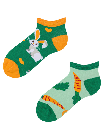 Calcetines tobilleros alegres para niños Conejo y zanahoria