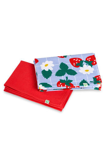 Paños alegres de cocina, 2 ud., Fresas y flores