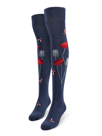 Calcetines alegres por encima de la rodilla Mariquitas y flores de amapola