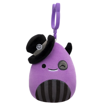 Squishmallows Clip-On Earworm, el Monstruo Violeta que Guiña el Ojo con Sombrero de Copa, 9 cm