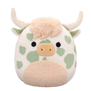 Squishmallows Celestino la Vaca de las Tierras Altas con Manchas Verde Salvia y Barriga Peluda, 20 cm