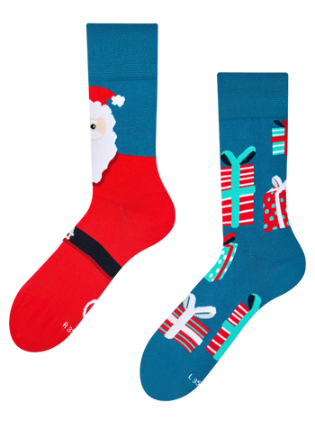 Calcetines alegres Santa Claus y regalos
