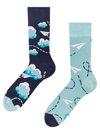 Calcetines alegres de bambú Nubes y aviones de papel
