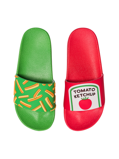 Chanclas infantiles alegres Patatas fritas con kétchup