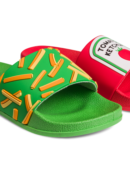 Chanclas infantiles alegres Patatas fritas con kétchup