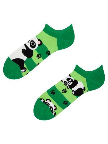 Calcetines sneakers alegres Panda y rayas