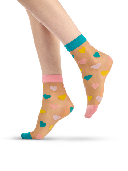 Calcetines de nailon alegres Corazones pastel