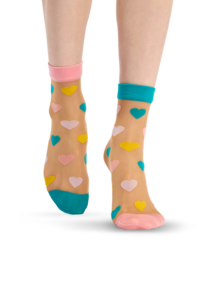 Calcetines de nailon alegres Corazones pastel