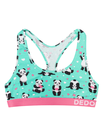 Bralette alegre para mujer Panda y corazones