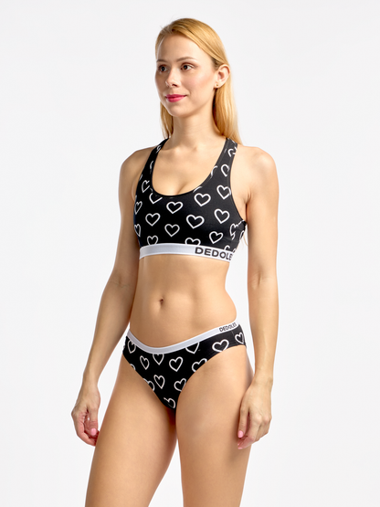 Bralette alegre para mujer Corazones en blanco y negro