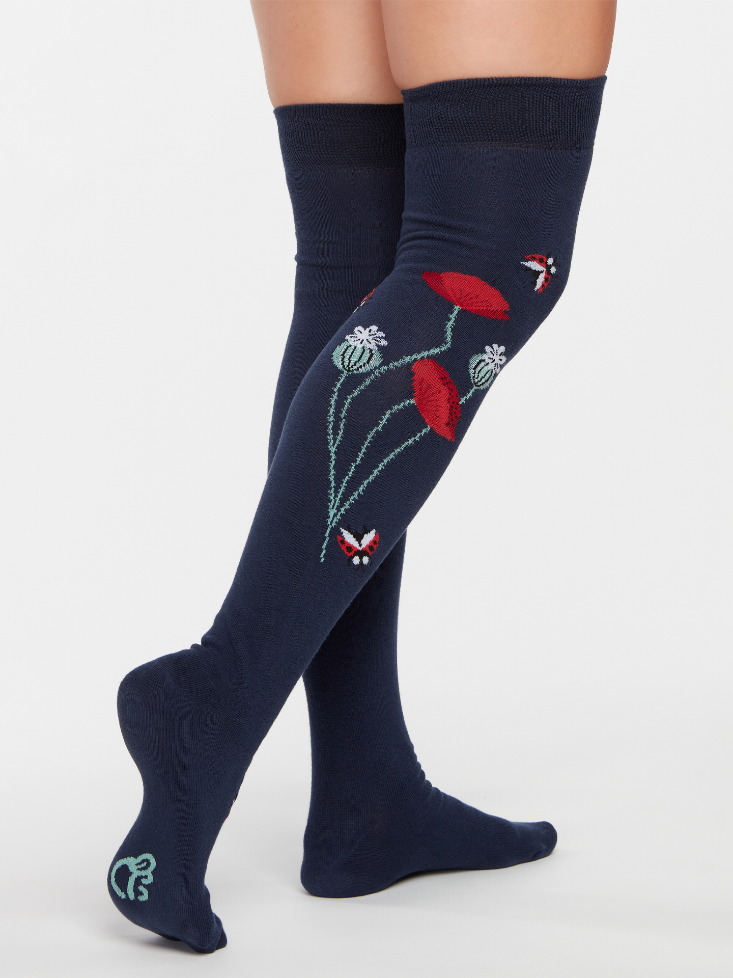 Calcetines alegres por encima de la rodilla Mariquitas y flores de amapola