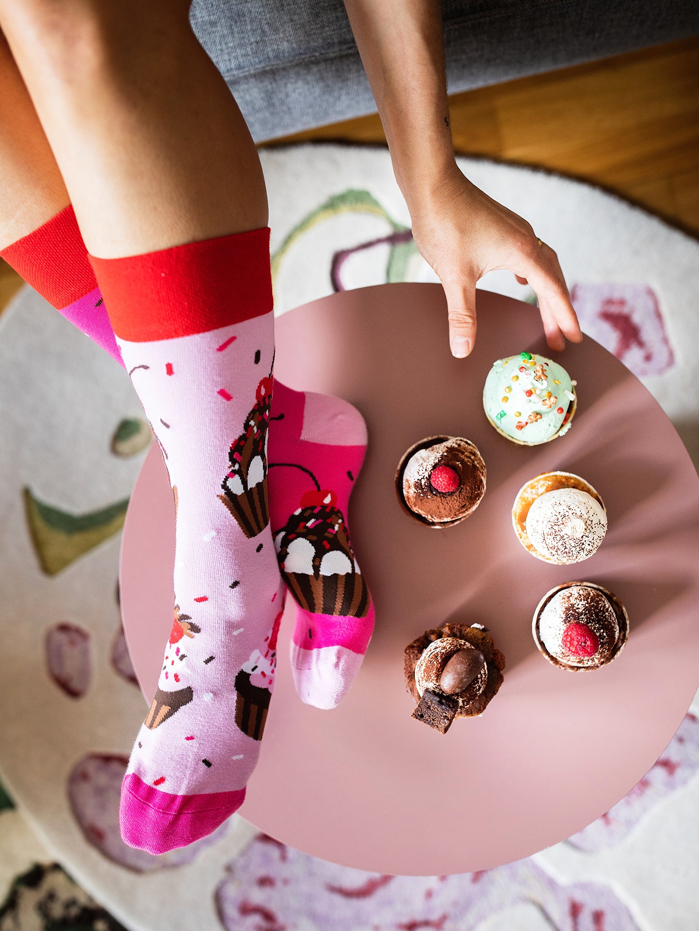 Calcetines alegres Cupcakes rosa