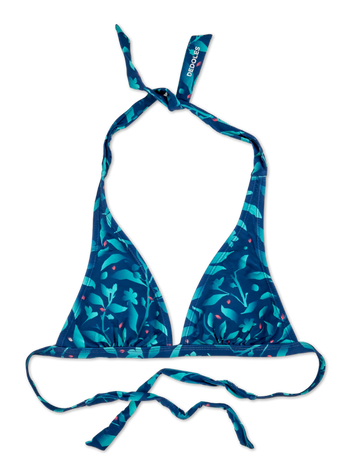 Top triangular alegre de bikini Flores turquesa