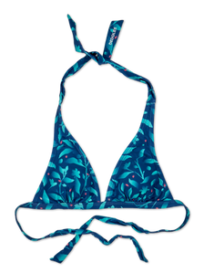 Top triangular alegre de bikini Flores turquesa