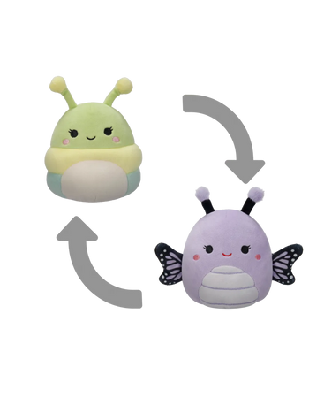 Squishmallows 2 en1 Rutabaga, la Oruga/Bibiana, la Mariposa, 13 cm