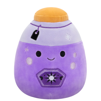 Squishmallows Kensington, la Botella de Poción Violeta Fluorescente con Etiqueta, 20 cm