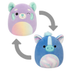 Squishmallows 2 en 1 Lexis el Panda Rojo Morado/Romano el Caballito de Mar Azul, 13 cm