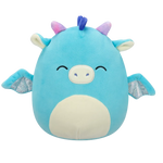 Squishmallows Tatiana la Dragona Verde Turquesa Oscuro con los Ojos Cerrados, 20 cm