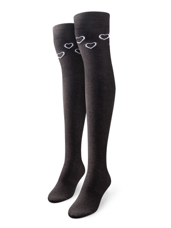 Calcetines alegres por encima de la rodilla Corazones en blanco y negro