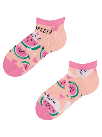 Calcetines tobilleros alegres para niños Gato y sandía