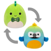 Squishmallows 2 en 1 Danny el Dinosaurio Verde/Baptise el Guacamayo Azul y Amarillo, 13 cm