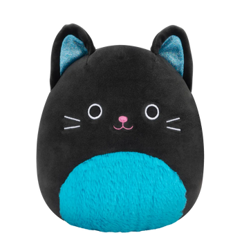 Squishmallows Eponine, el Gato Negro con la Barriga Azul Fluorescente y Orejas Brillantes, 20 cm