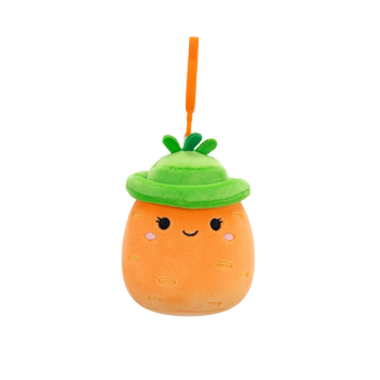 Squishmallows Clip-On Caroleena la Zanahoria Naranja con Sombrero de Pescador, 9 cm